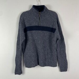 VTG American Eagle Outfitters Mens Gray Ribbed Wool Blend 1/4 Zip Sweater M Y2K‎